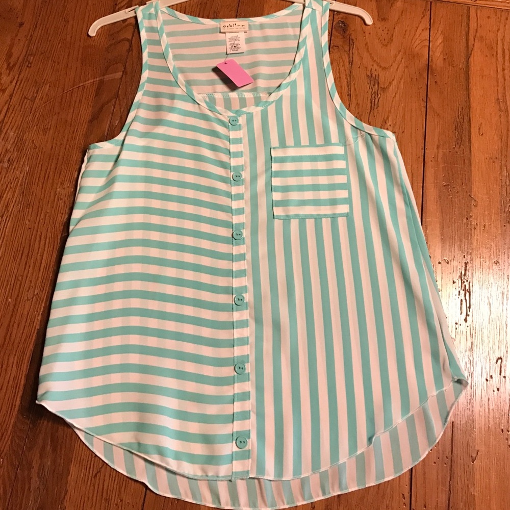 Aqua and white stripe flowy sleeveless top medium NWT.